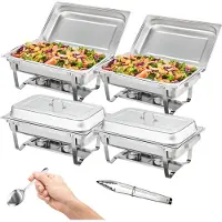 Vevor Chauffe-Plat Lot de 4 Bacs 7,5 L Buffet Chauffant avec 8 Porte-Combustible Réchaud Inox Alimentaire Récipient Maintient au Chaud pour Servir Buffet en Libre-Service Hôtel Traiteur Restauration
