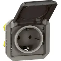 Legrand : prise de courant avec fiche de sécurité, couleur anthracite, bornes à enficher, protection renforcée contre les contacts accidentels, IP 44, 1 pièce.
