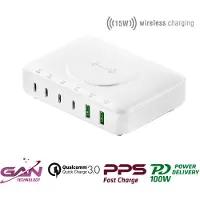4smarts Station de recharge 7W1 100W avec recharge sans fil Blanc/Blanc 540570