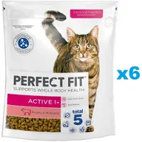 Perfect Fit Active 1+ 6x750 g sucha karma pełnoporcjowa dla dorosłych kotów bogata w wołowinę