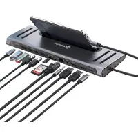 Xtrememac Docking-Hub USB-C (XWH-CDH-13) noir / 3x USB 3.0 / HDM + VGA / LAN / Audio / Card-Reader, Couleur:Gris