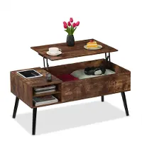 Relaxdays Table basse pliable , dimensions : 46 x 100 x 50 cm, 2 compartiments latéraux, table de salon avec espace de rangement, style industriel, marron