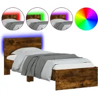 vidaXL Cadre de lit avec tête de lit éclairage LED chêne fumé 120x190cm