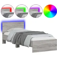vidaXL Cadre de lit avec tête de lit éclairage LED gris Sonoma 120x190 cm