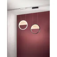 FABAS LUCE Suspension Led Pierre 29 W Ø 400 Mm, Structure En Métal Et Bois Blanc, Lumière Chaude 3000 K, Intensité Réglable, Design Moderne Et Raffiné.