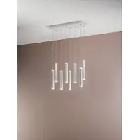 FABAS LUCE Suspension Prado 8 Lumières - Led 52W Dimmable - Blanc Mat Design Linéaire
