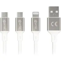 Prio Câble 3 en 1 Micro USB & USB C & Lightning vers USB A 3A 1,2m blanc