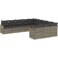 vidaXL Ensemble de salon de jardin 11 pièces avec coussins Gris Poly rotin