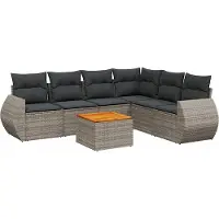 vidaXL Ensemble de salon de jardin 7 pièces avec coussins Gris Poly rotin