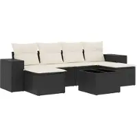 vidaXL Ensemble de salon de jardin 6 pièces avec coussins noir poly rotin