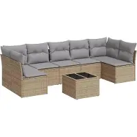 vidaXL Ensemble de salon de jardin 7 pièces avec coussins Beige Poly Rattan