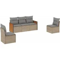 vidaXL Ensemble de salon de jardin 5 pièces avec coussins Beige Poly Rattan