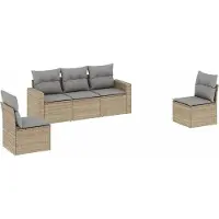 vidaXL Ensemble de salon de jardin 5 pièces avec coussins Beige Poly Rattan