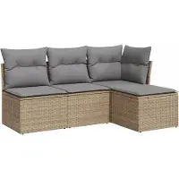 vidaXL Ensemble de salon de jardin 4 pièces avec coussins Beige Poly Rattan