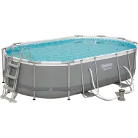 Bestway Power Steel Frame Pool Kit complet, ovale, avec pompe de filtration, échelle de sécurité & bâche 488 x 305 x 107 cm, Piscine, Natation, Piscines