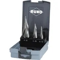 RUKO Jeu de forets étagés taille 0 / 9,1,2 HSS 3pcs -cassette plastique - 101026RO