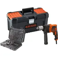 Black & Decker Kit Perceuse à Percussion 850 W, ø13 Mm, + 32 Accessoires En Coffret + Boîte, Avec Câble
