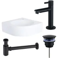 Qeramiq Fuente Pack Lave-mains d'angle - 30x30x10cm - 1 trou de robinet - céramique - robinet Noir mat - Blanc SW696235/SW696205/SW696215/SW679885