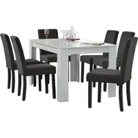 En.casa [] Table de salle à manger (blanche) avec 6 chaises de salle à manger gris foncé - 140x90cm