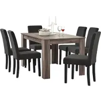En.casa [] Table de salle à manger (chêne antique) avec 6 chaises de salle à manger en gris foncé - 140x90cm
