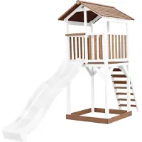 Axi Beach Tower Aire De Jeux Avec Toboggan En Blanc & Bac À Sable | Grande Maison Enfant Extérieur En Marron & Blanc | Cabane De Jeu En Bois