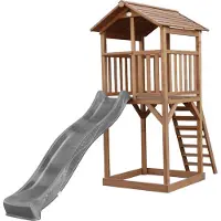 Axi Beach Tower Aire De Jeux Avec Toboggan En Gris & Bac À Sable | Grande Maison Enfant Extérieur En Marron | Cabane De Jeu En Bois