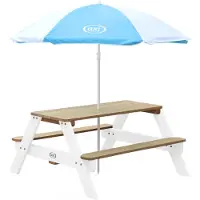 Axi Nick Picknicktafel in Bruin/Wit met Parasol in Blauw/Wit - Picknick tafel voor kinderen van FSC hout