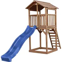 Axi Beach Tower Aire De Jeux Avec Toboggan En Bleu & Bac À Sable | Grande Maison Enfant Extérieur En Marron | Cabane De Jeu En Bois