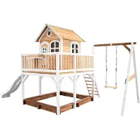 Axi Liam Maison Enfant Avec Bac À Sable, Balançoire & Toboggan Blanc | Aire De Jeux Pour L'Extérieur En Marron & Blanc | Maisonnette / Cabane De Jeu