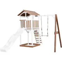 Axi Beach Tower Aire De Jeux Avec Toboggan En Blanc, Balançoire & Bac À Sable | Grande Maison Enfant Extérieur En Marron & Blanc | Cabane De Jeu En