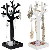 Relaxdays Arbre à bijoux - Lot de 2, Noir, Blanc