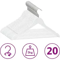 vidaXL Cintres antidérapants 20 pcs Blanc Bois dur