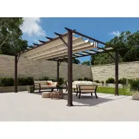 Paragon Outdoor Almuiminium Pergola "Florenz" Pavillon avec voile d'ombrage extensible imitation bois cocoa 350 x 505 x 236 cm (L x l x h)