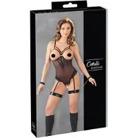 Cotelli collection Bondage Bondage - body anneaux métalliques et menottes bras - noir - M