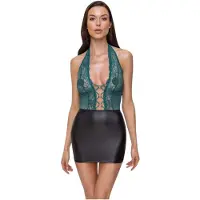 Cottelli - robe brillante en dentelle avec laçage (noir-vert) - XL