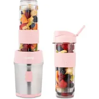 H.Koenig Mini Smoothie Maker, Blender électrique, Transportable 570mL SMOO12 BPA-free 300W, Smoothie Mixer 2 bouteilles portables, rose pastel