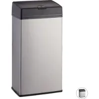 Relaxdays Poubelle cosmétique en acier inoxydable, poubelle pour cuisine et salle de bains, mécanisme à poussoir fluide, poubelle de salle de bains, 6 litres, argent