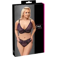 Cottelli Curves Plus - Ensemble soutien-gorge transparent motifs (violet)