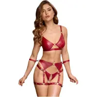 Cottelli Bondage - ensemble soutien-gorge brillant & menottes (rouge) - L