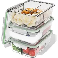 Classbach Meal Prep Boxes en verre avec compartiments | set de 3 | récipients en verre avec couvercle | convient pour lave-vaisselle, micro-ondes et four | C-FHDM 4021 G