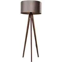 QAZQA Lampadaire Tripod en bois de noyer avec abat-jour en velours taupe 50 cm - Tripod Classic