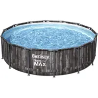 Bestway Steel Pro MAX Kit complet de piscine hors sol avec pompe de filtration Ø 427 x 107 cm, aspect bois (chêne des marais), rond