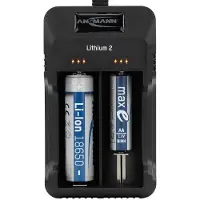 Ansmann Chargeur Lithium 2 pour 1-2 accus Li-Ion 3,6V, 3,7V avec affichage du statut de charge par LED, noir