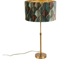 QAZQA Lampe de table bronze avec abat-jour en velours motif feuilles et intérieur doré - Parte