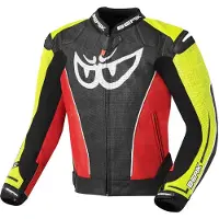 Berik Veste en cuir pour moto Street, noir/rouge/jaune, 54