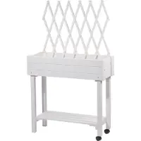 Dobar Jardinière Surélevée À Roulettes Avec Treillis, L 79 X L 28,5 X H130 Cm (Blanc)
