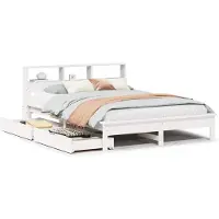 vidaXL Lit en bois massif avec étagère sans matelas blanc 160x200 cm pin
