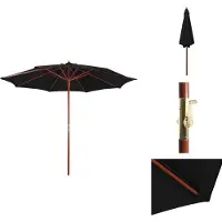vidaXL Parasol avec mât en bois 300 x 258 cm Noir - Parasols & ombrelles