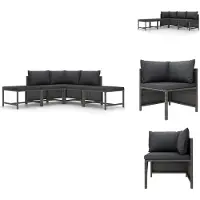 vidaXL Ensemble de 5 canapés de jardin avec coussins gris Poly rotin - éléments de canapés de jardin