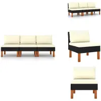 vidaXL Canapé central 3 pcs. Poly rotin et eucalyptus massif - Eléments de canapés de jardin